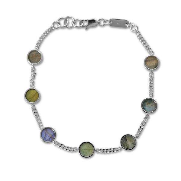 Herren Armband Silber elegant hochwertig Glieder mit Larvikite Stein