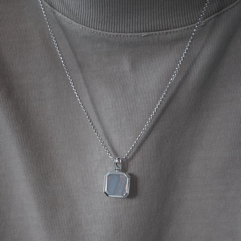 Herren Halskette Silber mit Aquamarin Stein Anhänger Sprezzi Fashion