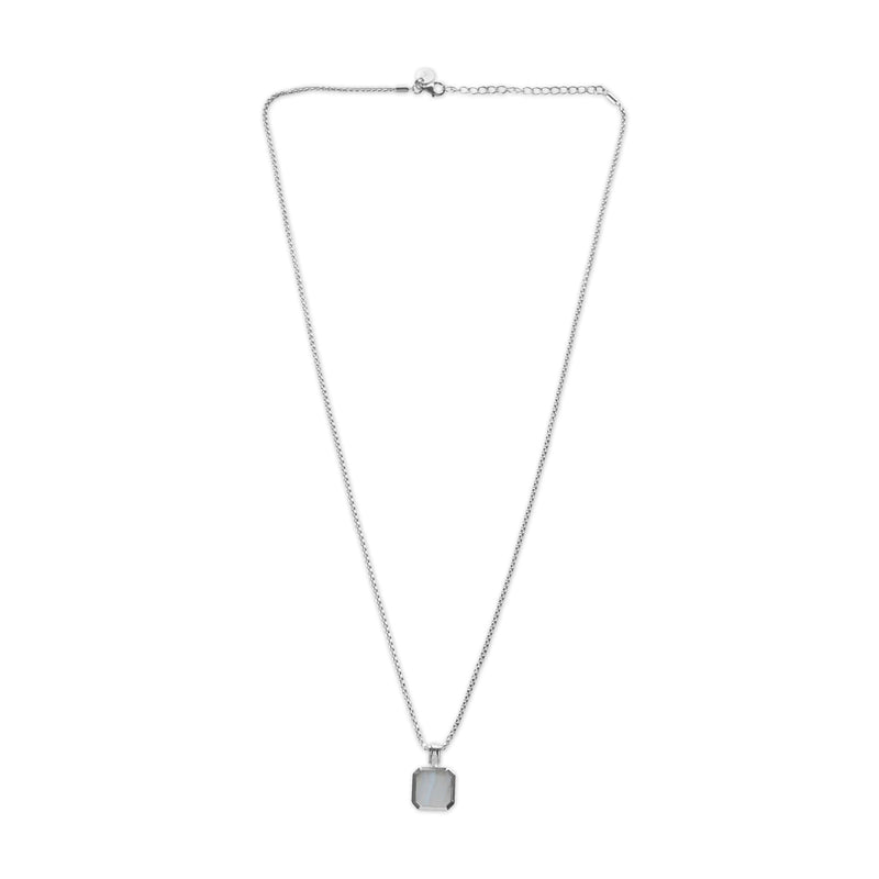 Herren Halskette Silber mit Aquamarin Stein Anhänger Sprezzi Fashion