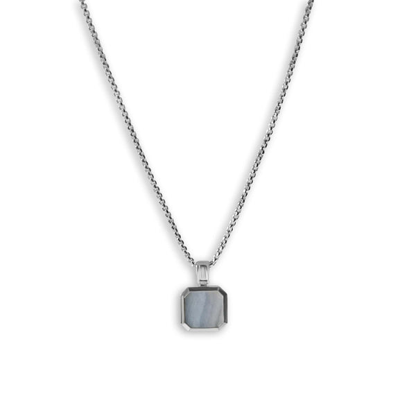 Herren Halskette Silber mit Aquamarin Stein Anhänger Sprezzi Fashion
