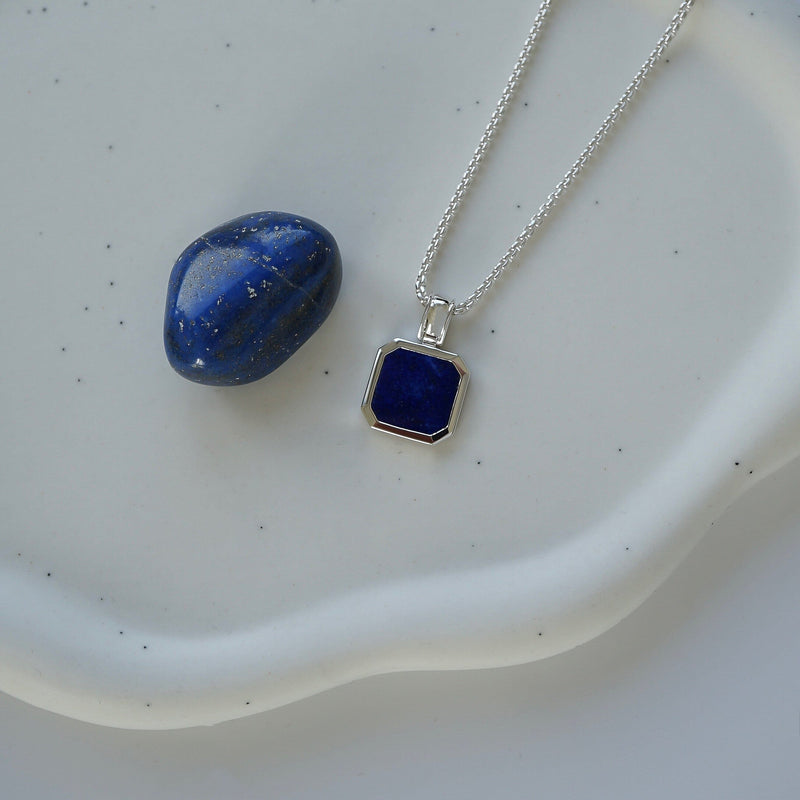 Herren Halskette Silber mit Lapis Stein Anhänger blau