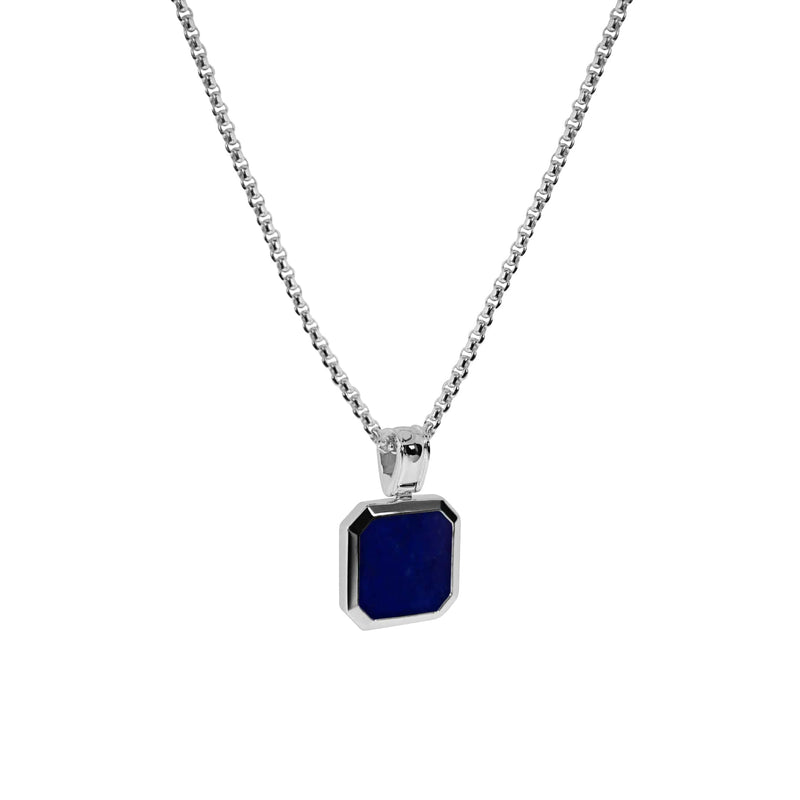 Herren Halskette Silber mit Lapis Stein Anhänger blau