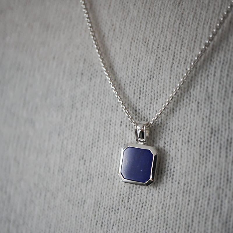 Herren Halskette Silber mit Lapis Stein Anhänger blau