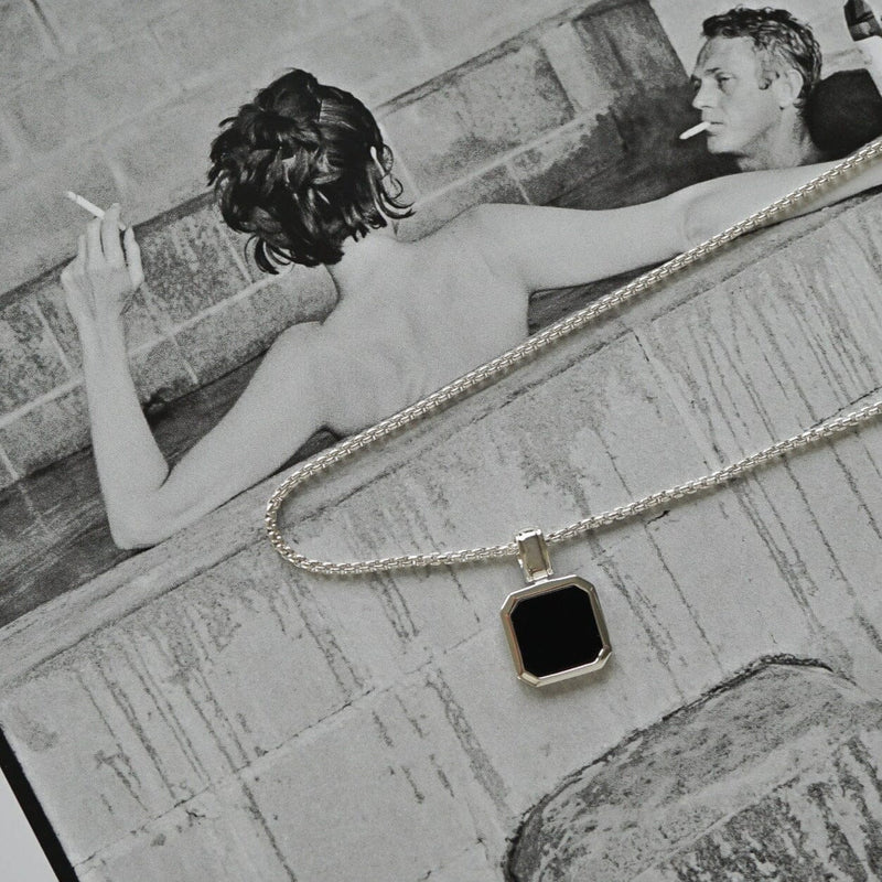 Herren Halskette Silber mit Onyx Anhänger schwarz Sprezzi Fashion