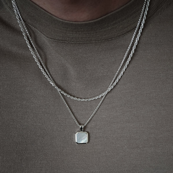 Herren Halskette 925 Silber mit Mother of Pearl Stein Anhänger Sprezzi Fashion