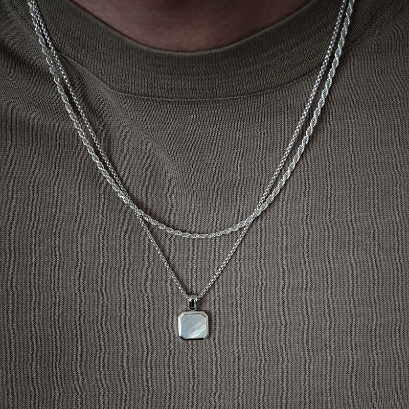 Herren Halskette 925 Silber mit Mother of Pearl Stein Anhänger Sprezzi Fashion