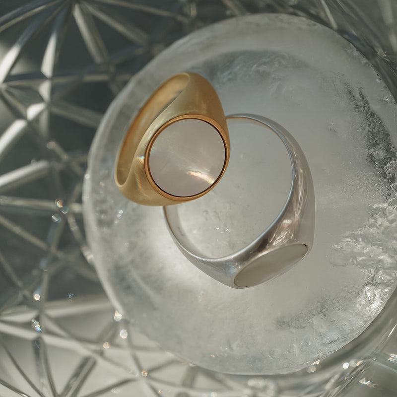 Ring Pearl Oval Ringe Sprezzi 925 Silber Goldener Siegelring Männer mit Stein