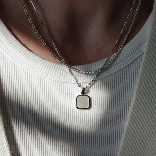 Herren Halskette 925 Silber mit Mother of Pearl Stein Anhänger Sprezzi Fashion