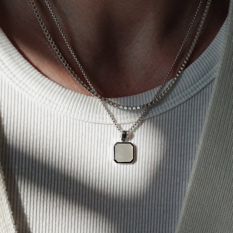 Herren Halskette 925 Silber mit Mother of Pearl Stein Anhänger Sprezzi Fashion