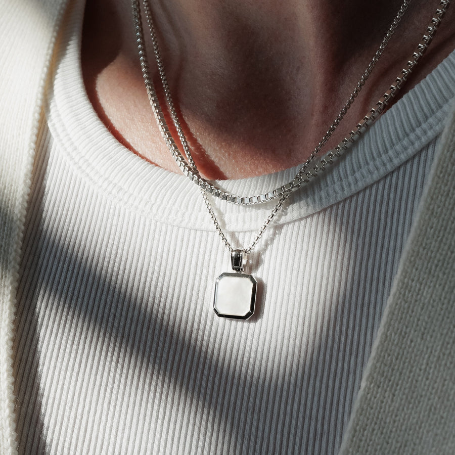 Herren Halskette 925 Silber mit Mother of Pearl Stein Anhänger Sprezzi Fashion