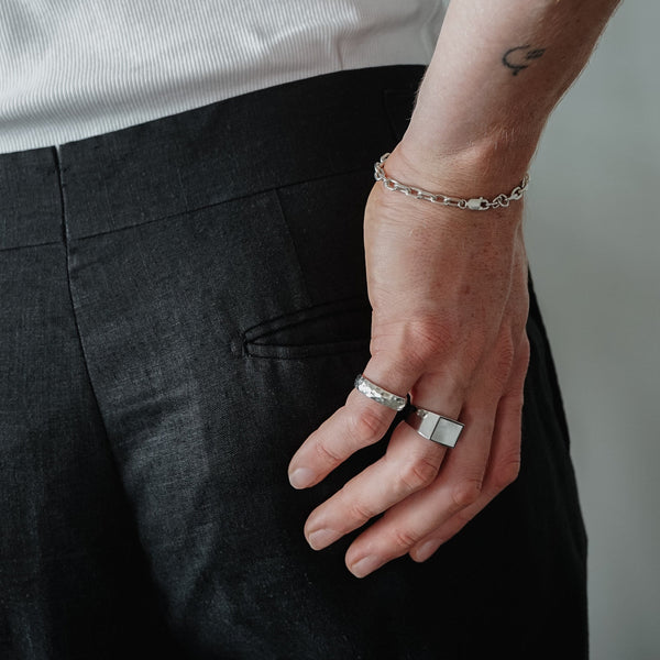 Männer Ring Silber Siegelring mit Perlen Stein aus 925 Sterling Silver Sprezzi Fashion