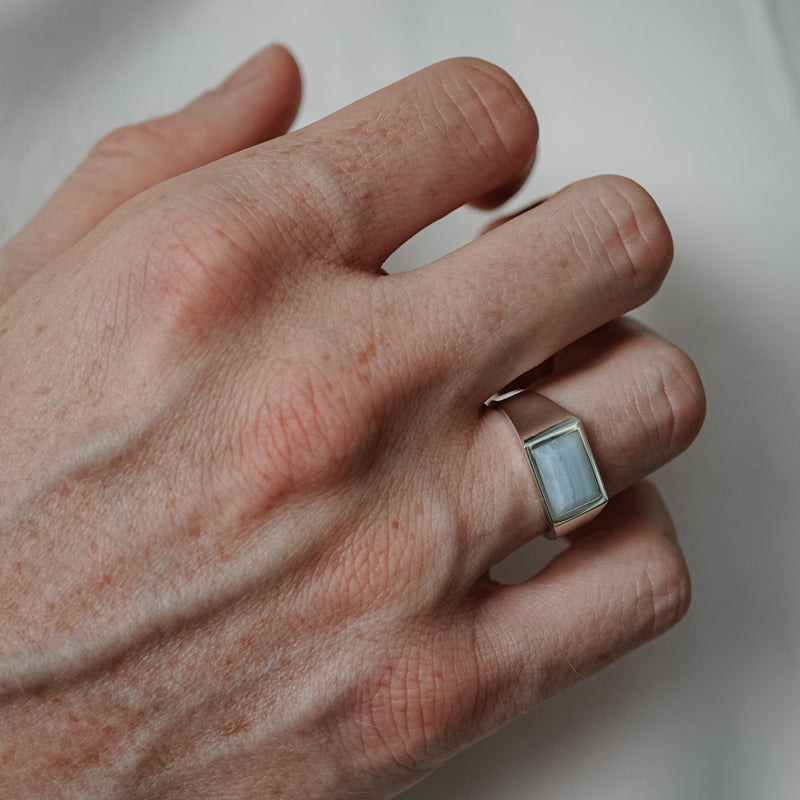 Siegelring mit blauem Stein für Männer aus 925 Sterling Silver Sprezzi Fashion