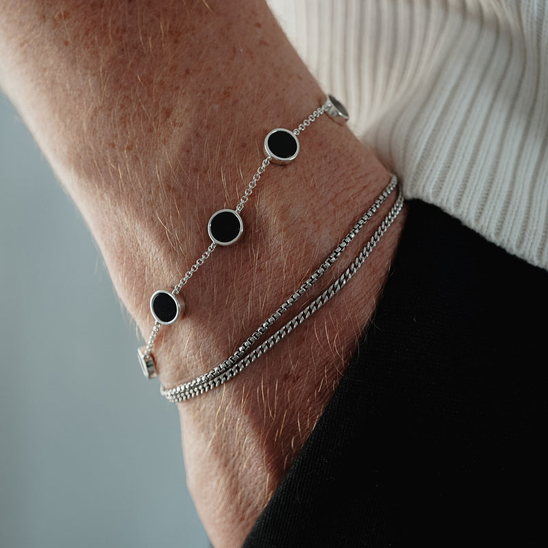 Herren Armband Silber elegant hochwertig Glieder mit schwarzem Onyx Edelstein