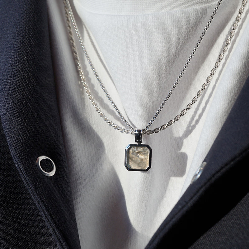 Men's Silver Necklace Set Larvikite & Rope