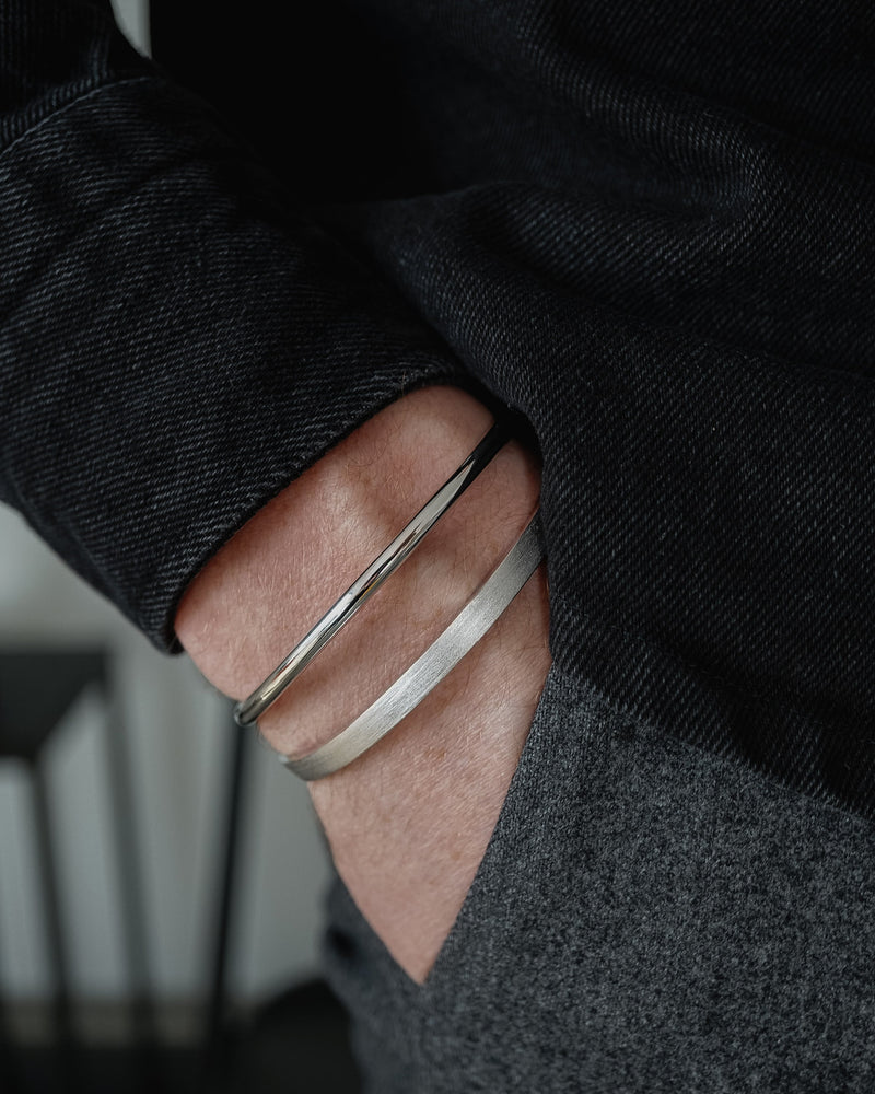 Männer Silber Armreif minimalistisch poliert aus Sterling Silver verstellbare Größe