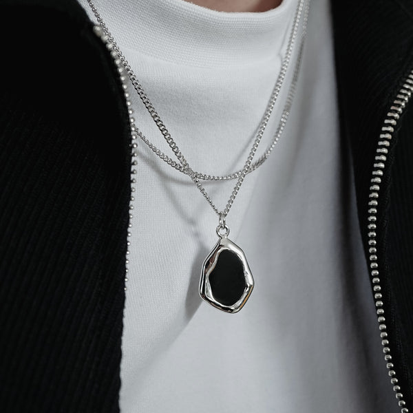 Minimalistisches Sterling Silver Halskette mit Onyx Anhänger für Männer