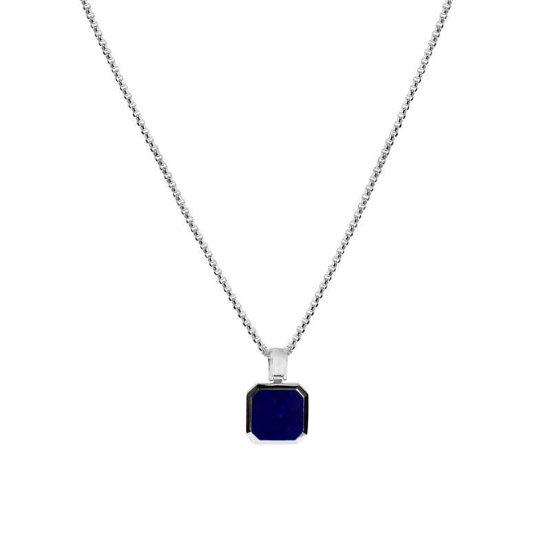 Herren Halskette Silber mit Lapis Stein Anhänger blau