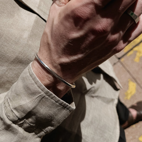 Männer Silber Armreif minimalistisch poliert aus Sterling Silver verstellbare Größe