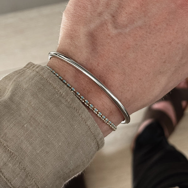 Männer Silber Armreif minimalistisch poliert aus Sterling Silver verstellbare Größe