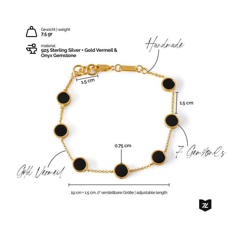 feines Herren Armband Gold mit schwarzen Onyx Steinen 
