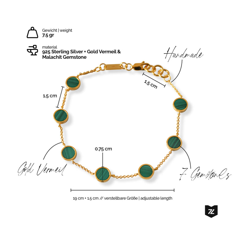 feines goldenes Armband mit grünen Malachit Edelsteinen
