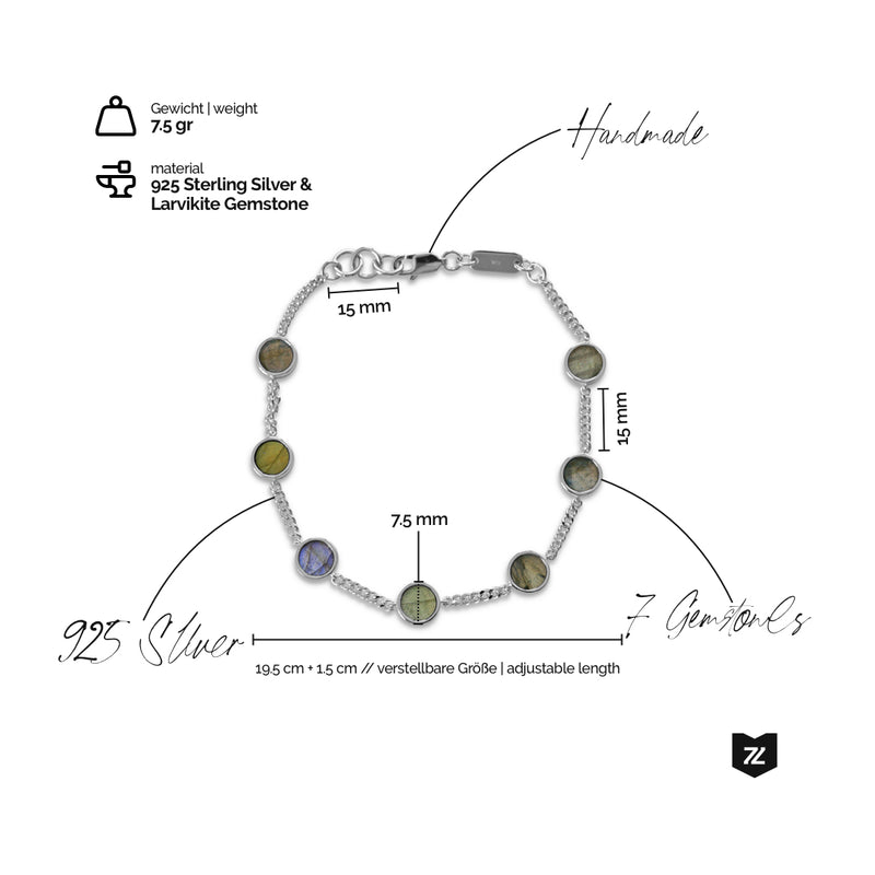 Silver Bracelet Larvikite Stone