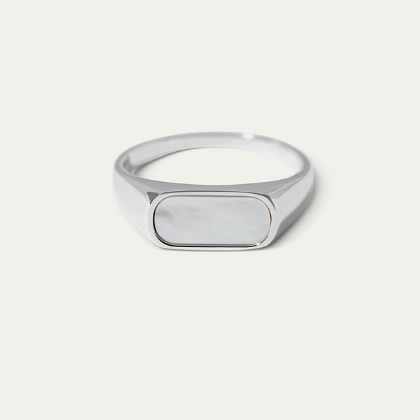 Siegelring 925 Silber schmal mit Stein [Mother of Pearl]