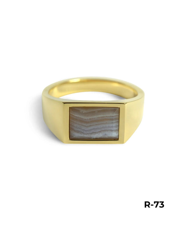Herren Siegelring aus 925 Silber mit 18k Gold Vermeil und blauem Achat Stein Sprezzi Fashion