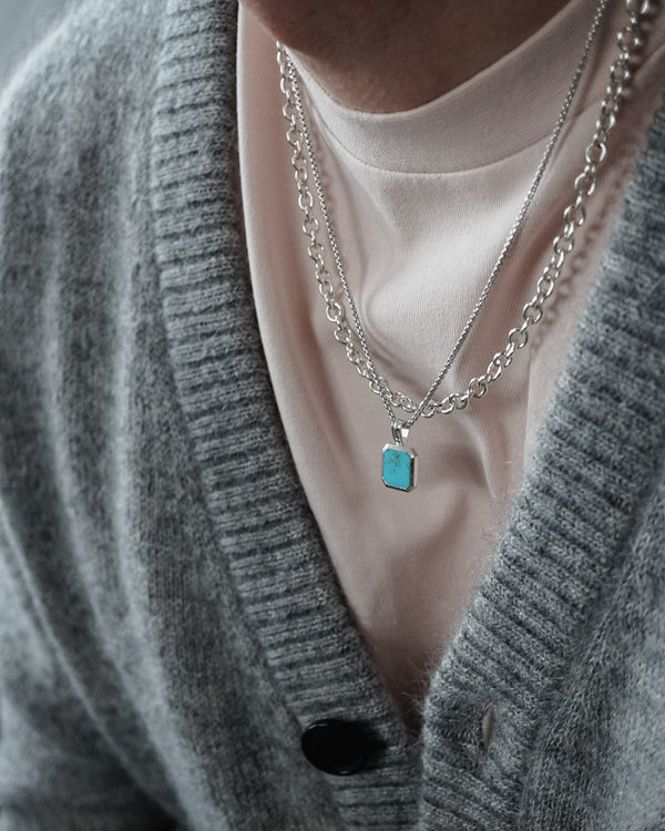 Stilvolle Silber Halskette mit Türkis Anhänger perfekt für Herren Sprezzi Fashion