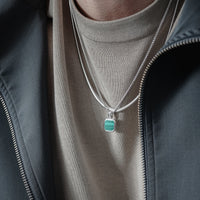 925 Silber Herren Halsketten Set Snake Kette und grüne Malachit Kette mit Edelstein handgefertigt elegant vielseitig kombinierbar Sprezzi Fashion