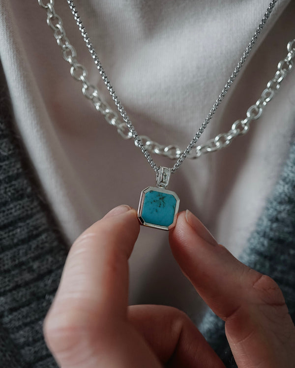 Verstellbare Silber Halskette mit Türkis Stein Anhänger für Herren handgefertigt Sprezzi Fashion