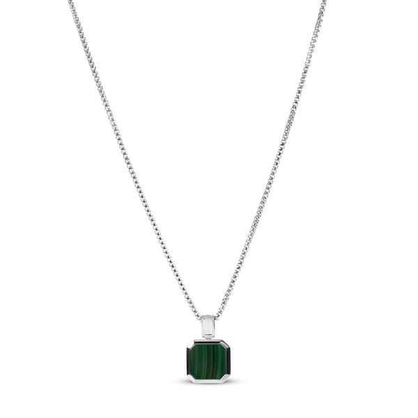 Männer Halskette Silber mit Malachit Stein Anhänger grün aus 925 Sterling Silver