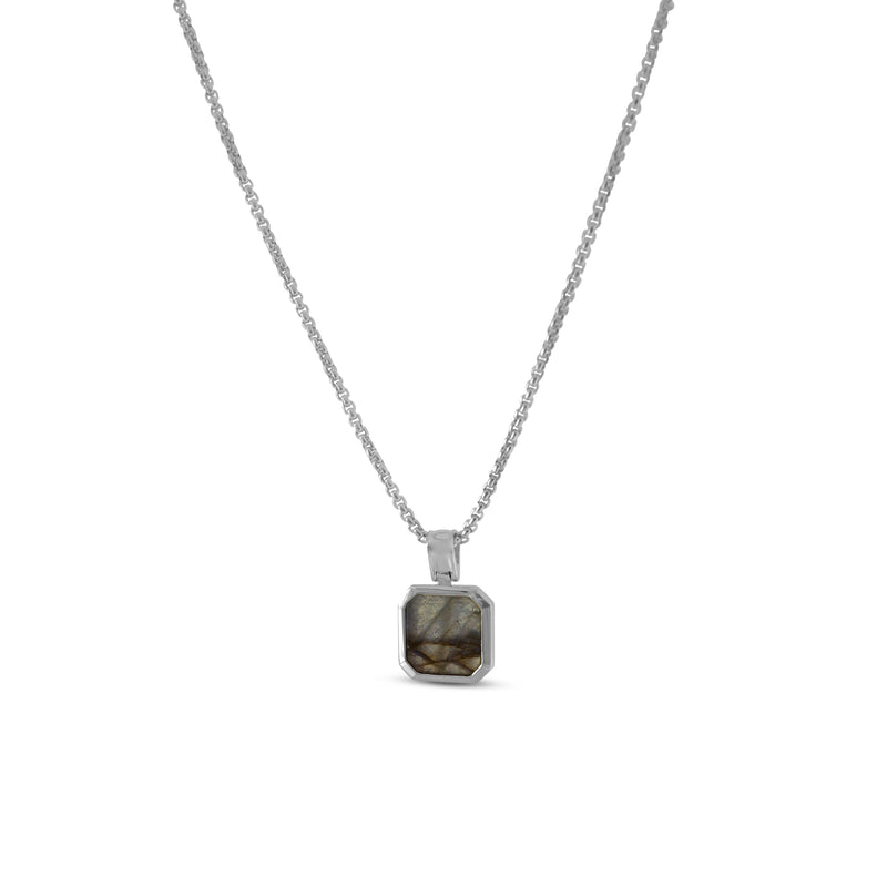 Men's Silver Necklace Set Larvikite & Rope