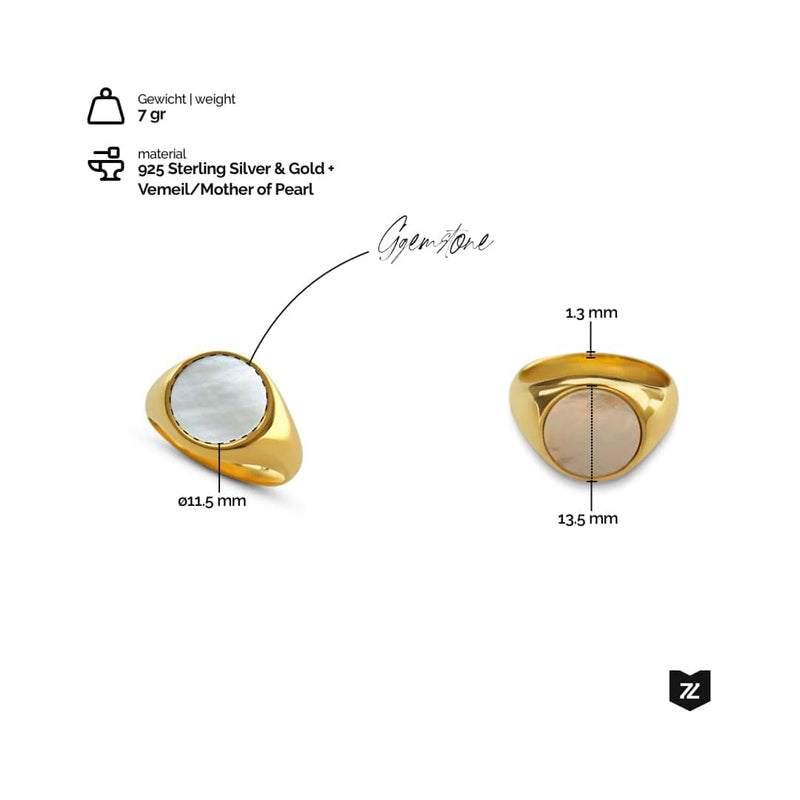 Ring Pearl Oval Ringe Sprezzi 925 Silber Goldener Siegelring Männer mit Stein