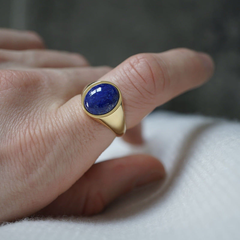 Siegelring Gold Männer mit blauem Lapis Stein Siegelring Sprezzi Fashion