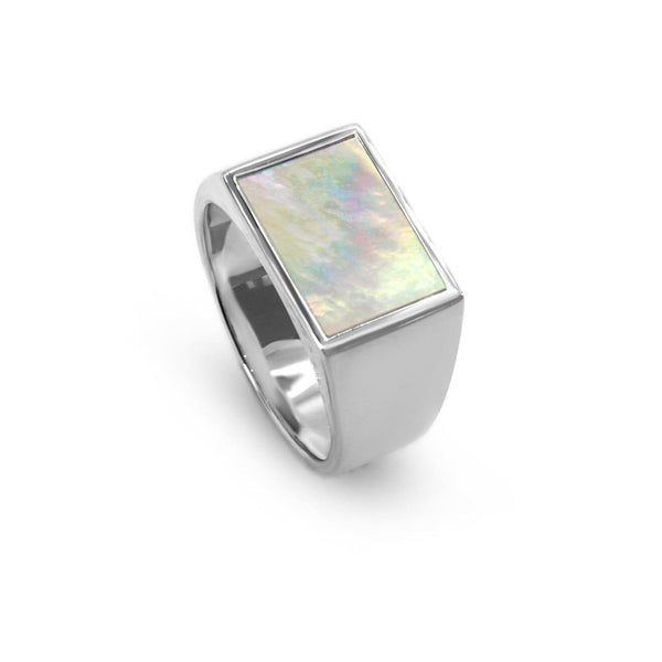 Männer Ring Silber Siegelring mit Perlen Stein aus 925 Sterling Silver Sprezzi Fashion