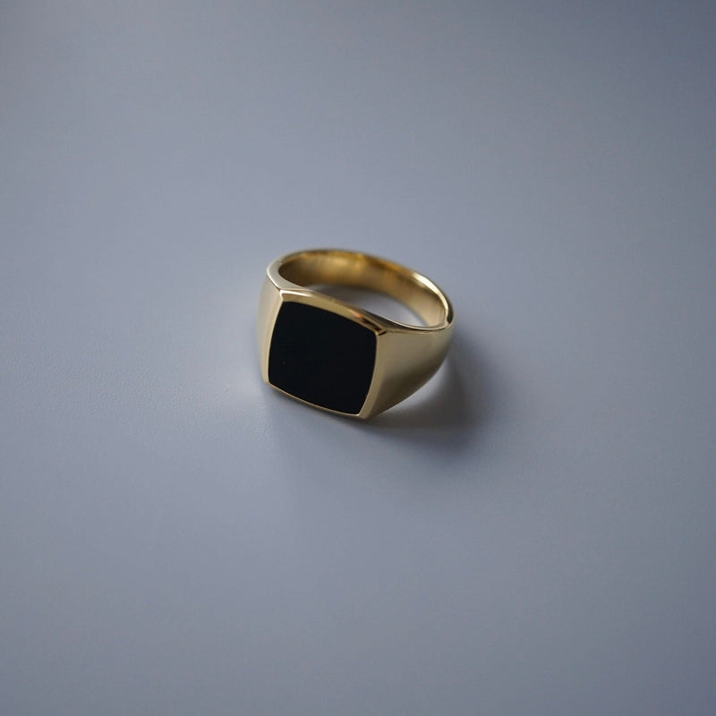 Goldener Siegelring klassisch mit schwarzem Onyx Stein für Männer Sprezzi Fashion