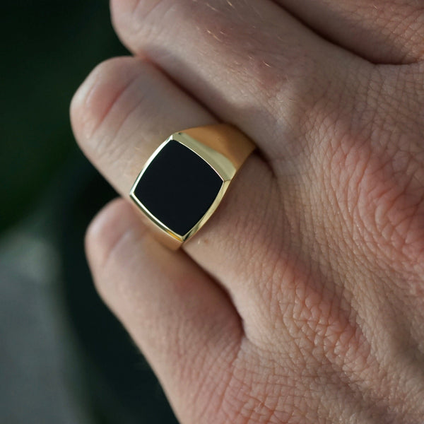 Goldener Siegelring klassisch mit schwarzem Onyx Stein für Männer Sprezzi Fashion