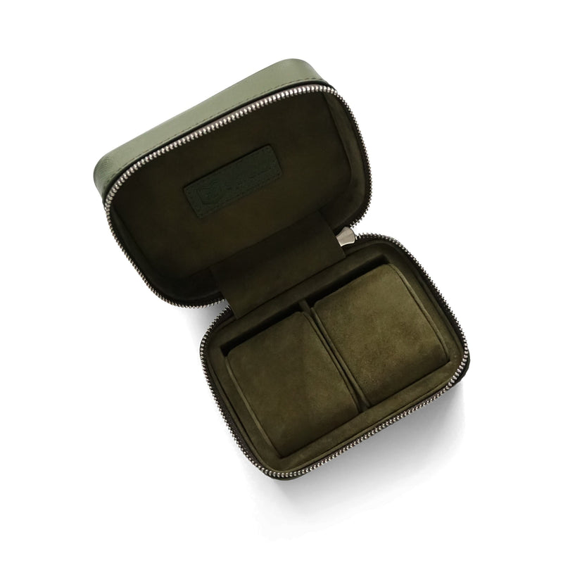 Luxuriöse Leder Uhrenbox khaki grün Aufbewahrung für bis zu 2 Uhren Sprezzi Fashion