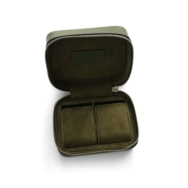 Luxuriöse Leder Uhrenbox khaki grün Aufbewahrung für bis zu 2 Uhren Sprezzi Fashion