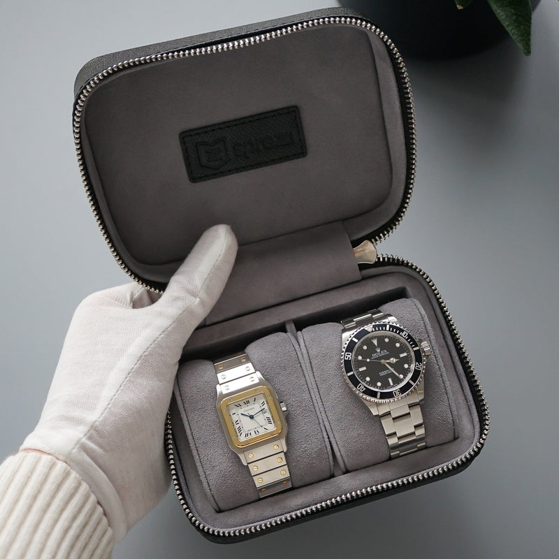 Luxuriöse Leder Uhrenbox schwarz Aufbewahrung für bis zu 2 Uhren Sprezzi Fashion