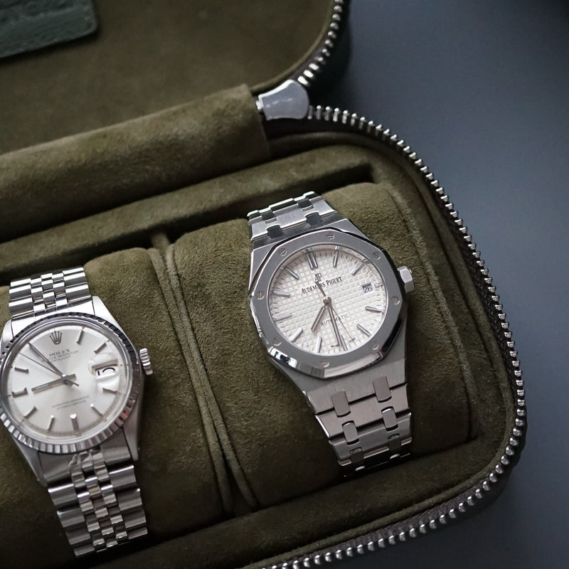 Luxuriöse Leder Uhrenbox khaki grün Aufbewahrung für bis zu 3 Uhren von Sprezzi Fashion