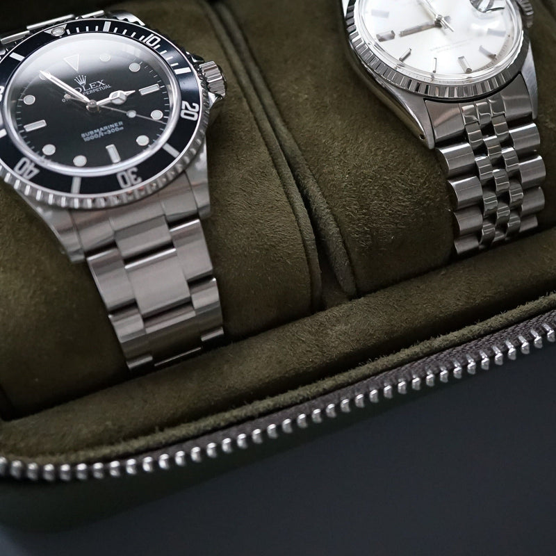 Luxuriöse Leder Uhrenbox khaki grün Aufbewahrung für bis zu 3 Uhren von Sprezzi Fashion