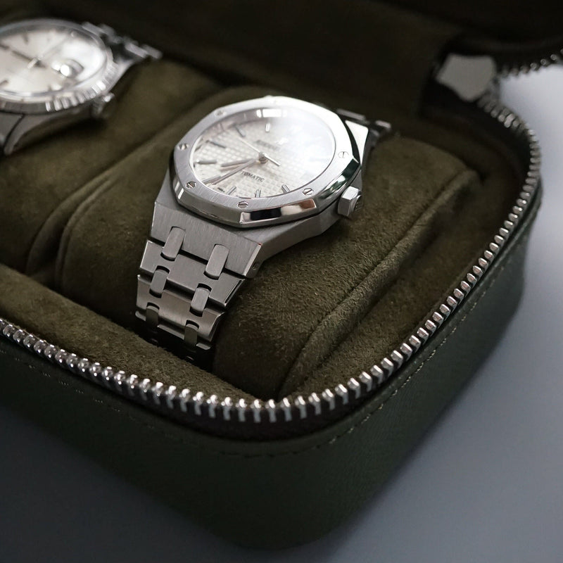 Luxuriöse Leder Uhrenbox khaki grün Aufbewahrung für bis zu 3 Uhren von Sprezzi Fashion