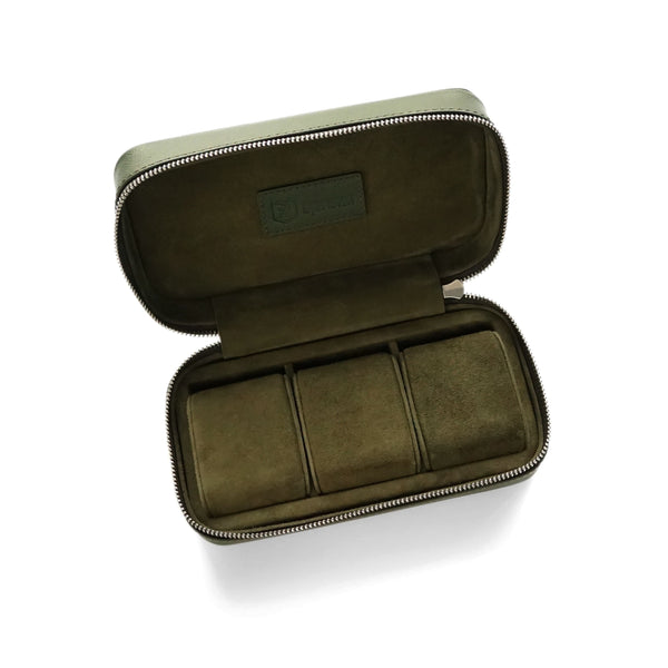 Luxuriöse Leder Uhrenbox khaki grün Aufbewahrung für bis zu 3 Uhren von Sprezzi Fashion