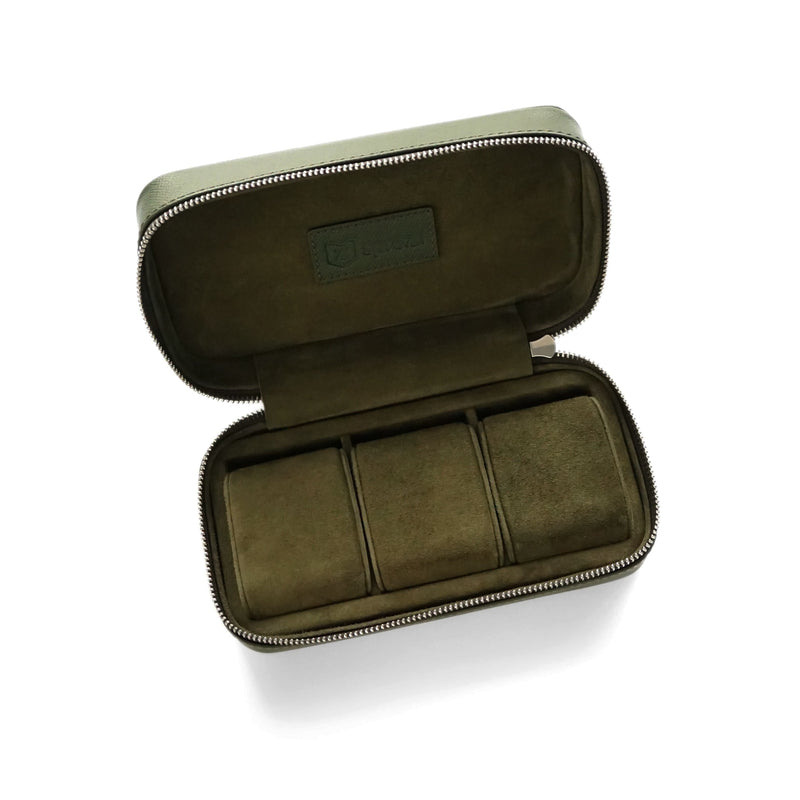 Luxuriöse Leder Uhrenbox khaki grün Aufbewahrung für bis zu 3 Uhren von Sprezzi Fashion