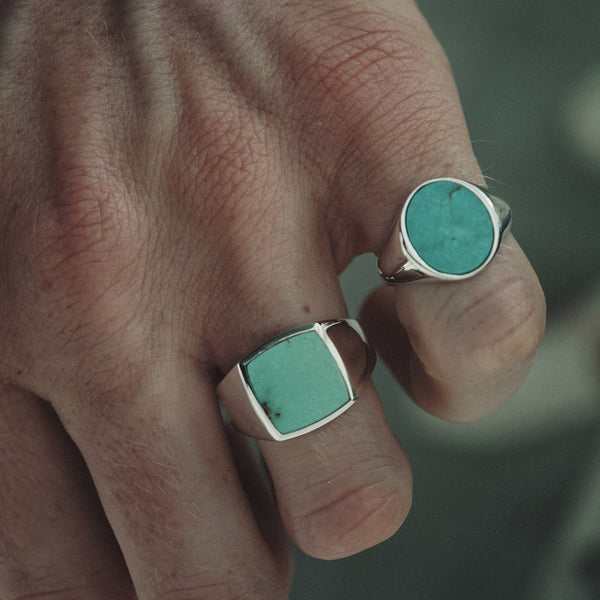 Massiver 925 Sterling Silber Herrenring mit ovalem Tuerkis Naturstein, kunstvoll handgefertigt Sprezzi Fashion