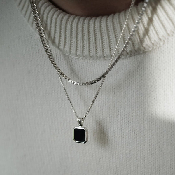 Ketten Anhänger 925 Sterling Silver Onyx Stein schwarz Sprezzi Fashion