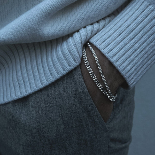 925 Sterling Silver Armband [Rope] Armband Sprezzi 925 Silber Silver Herren Silber Armband minimalistisch aus 925 Sterling Silver Zop Stil