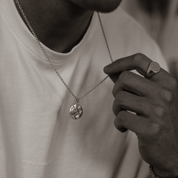 Herren Halskette aus 925 Sterling Silver mit gehämmertem Anhänger Sprezzi Fashion